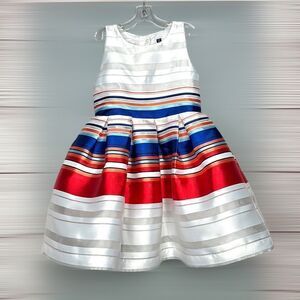 Janie and Jack Monte Carlo Charm Dress Striped White Red Blue size 3